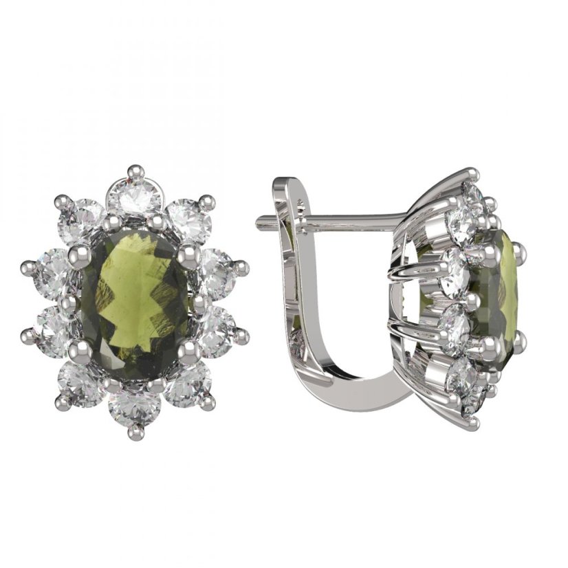 BG náušnice vsazený granát 756 Bílé zlato - 585 Vltavín a  kubický zirkon