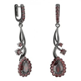 BG náušnice s centrálním kapkovitým kamenem 519-P93 Stříbro 925 - ruthenium (30-90dní) Granát