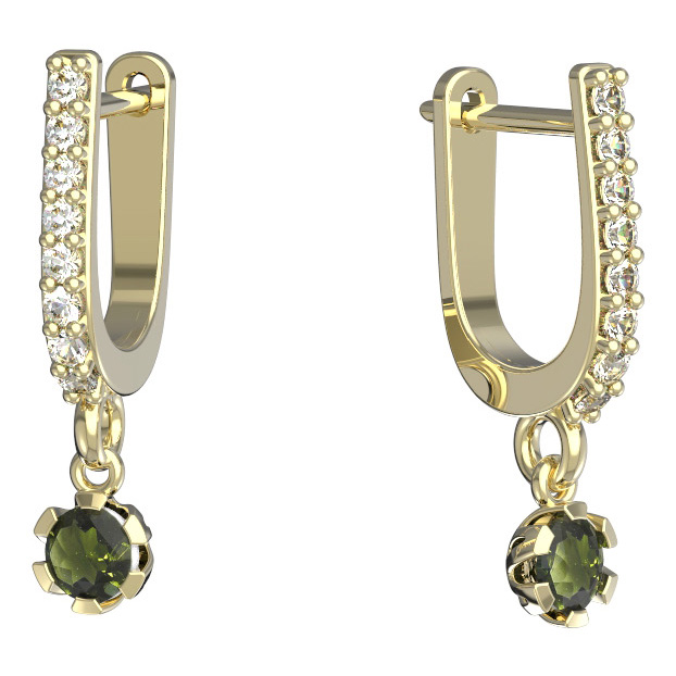 BG vltavínové náušnice 869 Žluté zlato - 585 Vltavín a diamant