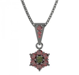 BG přívěšek 002 Stříbro 925 - ruthenium (30-90dní) Vltavín a granát