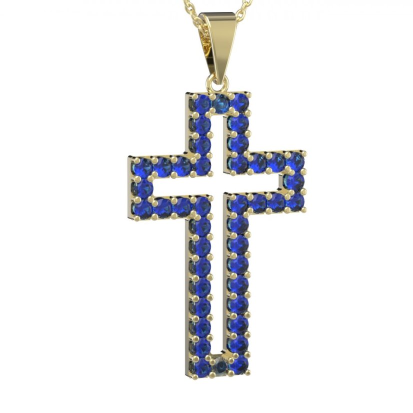 BG zlatý přívěšek křížek 238 Žluté zlato - 585 Tmavě modrý kubický zirkon