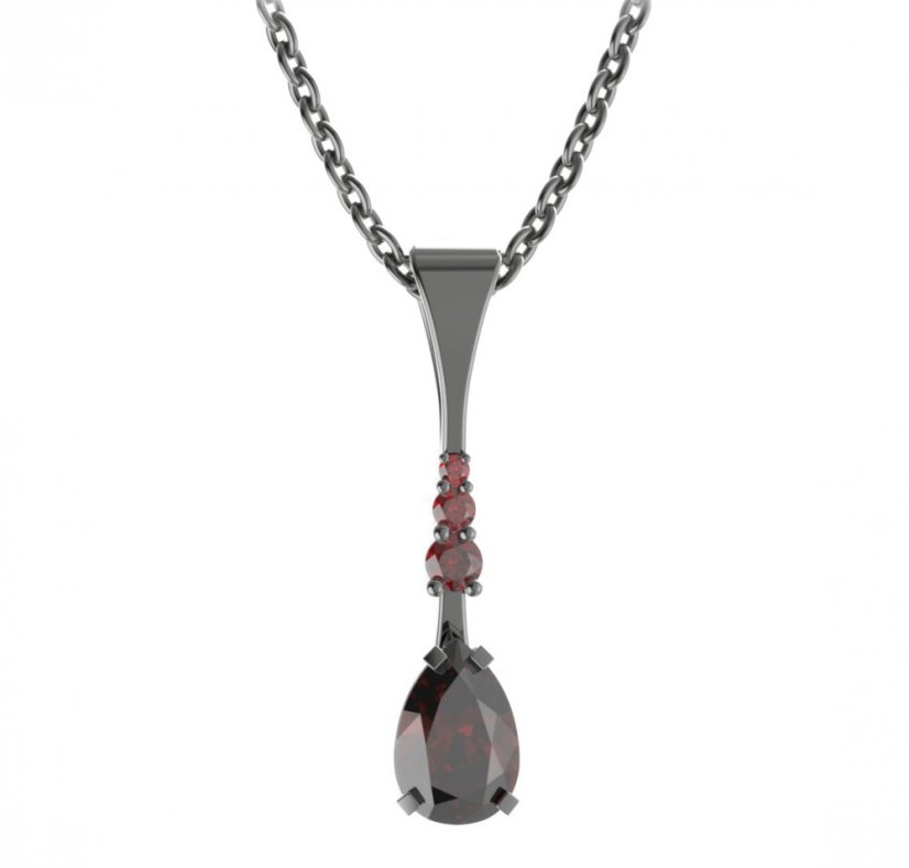 Stříbrný přívěsek kapka s českým granátem, ruthenium – 494-B