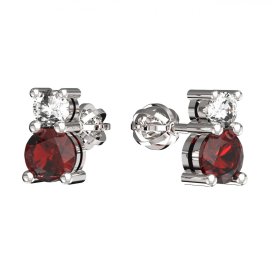 BG zlaté náušnice 746 Bílé zlato - 585 Červený kubický zirkon