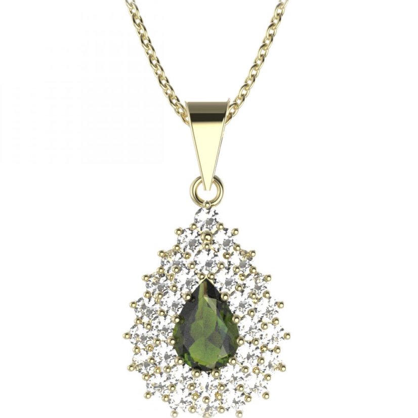 BG přívěs kapkovitého tvaru 148-2 Stříbro 925 - pozlacené Vltavín a  kubický zirkon