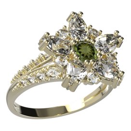 BG prsten ve tvaru hvězdy 521-G Stříbro 925 - pozlacené Vltavín a  kubický zirkon