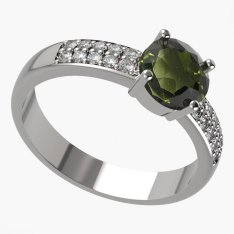 BG zlatý prstýnek 727 Bílé zlato - 585 Vltavín a  kubický zirkon