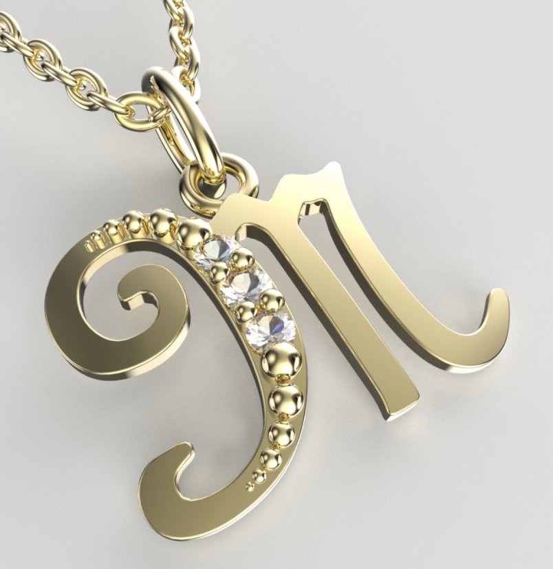 BeKid dětský zlatý přívěsek písmenko M - 1522 Žluté zlato - 585 Diamant