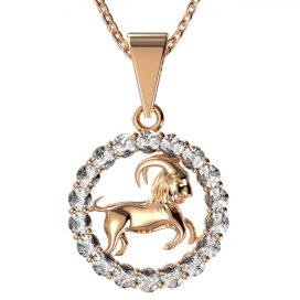 Zlatý přívěsek znamení Kozoroh s lab-grown diamantem, růžové zlato 585 – 044
