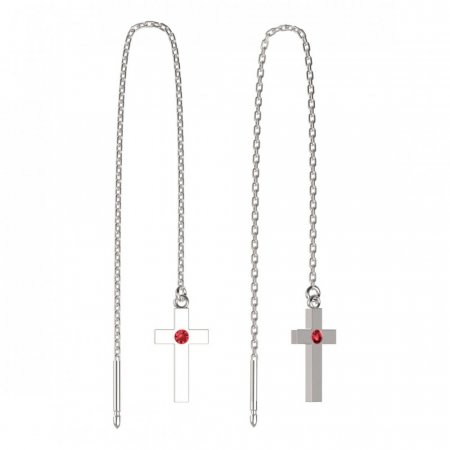 BeKid, Gold kids earrings -1104 - Switching on: Chain 9 cm, Metal: White gold 585, Stone: Red cubic zircon