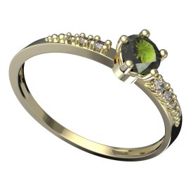 BG vltavínový prsten 874D Žluté zlato - 585 Vltavín a diamant