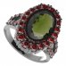 BG ring oval 523-Y - Metal: Silver 925 - rhodium, Stone: Moldavit and garnet