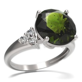BG prsten s kulatým kamenem 475-U Stříbro 925 - rhodium Vltavín a  kubický zirkon