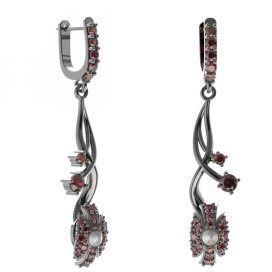 BG náušnice s přírodní perlou 537-P93 Stříbro 925 - ruthenium (30-90dní) Granát a perla