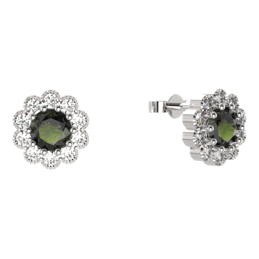 BG náušnice kulaté -  149 Stříbro 925 - rhodium Vltavín a  kubický zirkon