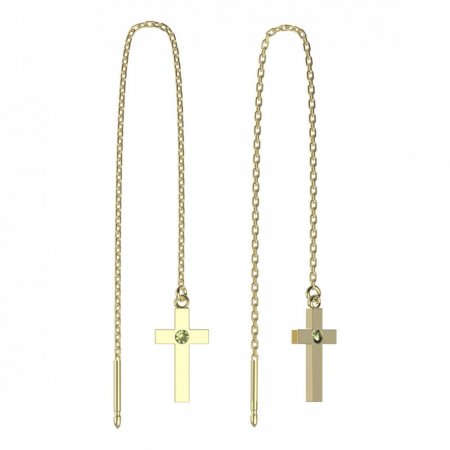 BeKid, Gold kids earrings -1104 - Switching on: Chain 9 cm, Metal: Yellow gold 585, Stone: Green cubic zircon