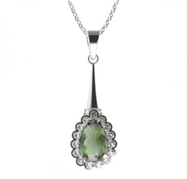 BG přívěs s centrálním kapkovitým kamenem 519-C Stříbro 925 - rhodium Vltavín a  kubický zirkon