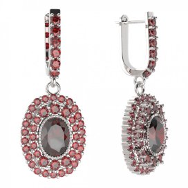 BG oválné náušnice 251-94 Stříbro 925 - rhodium Granát