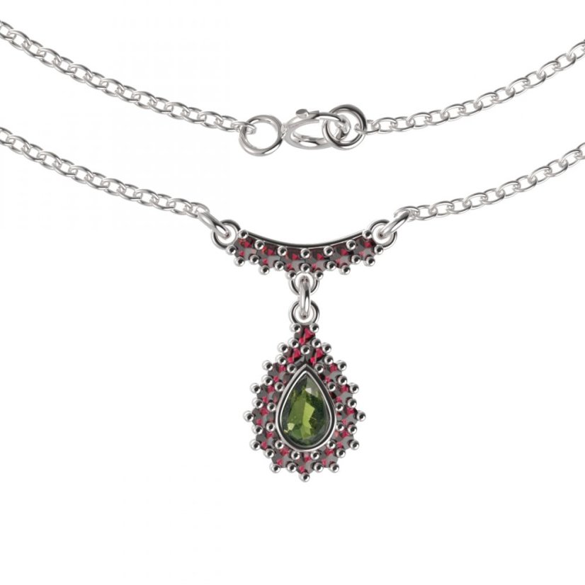 BG náhrdelník 053 Stříbro 925 - rhodium Vltavín a granát