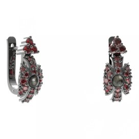 BG náušnice s přírodní perlou 537-87 Stříbro 925 - ruthenium (30-90dní) Granát a perla