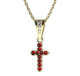 Zlatý přívěsek křížek s červeným zirkonem, žluté zlato 585 – 580 (ZI345802)