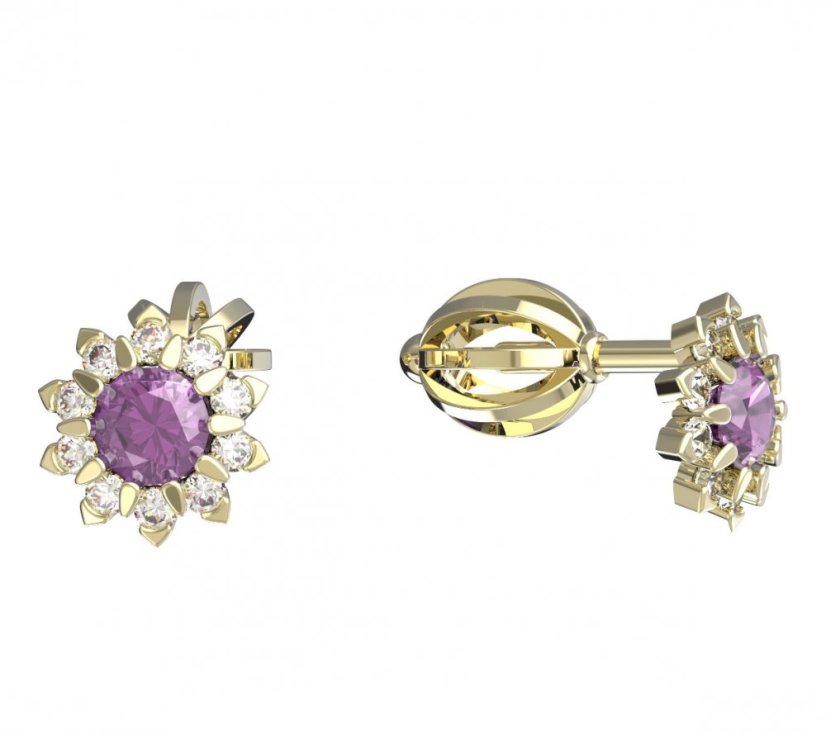 BeKid dětské náušnice 987 Žluté zlato - 585 Růžový kubický zirkon