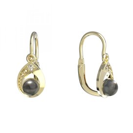 BeKid dětské náušnice 1242 s černou perlou Žluté zlato - 585 Bílý kubický zirkon