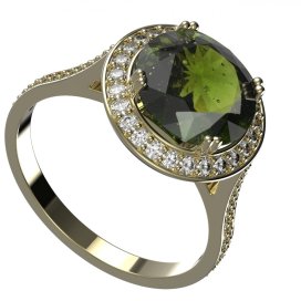 BG zlatý a stříbrný prstýnek 1468 Žluté zlato - 585 Vltavín a diamant