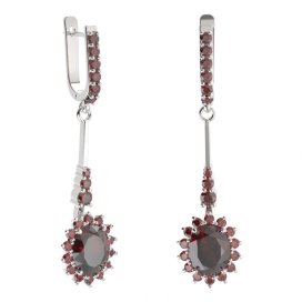 BG náušnice s centrálním oválným kamenem 516-B94 Stříbro 925 - rhodium Granát