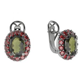 BG  náušnice 728 Stříbro 925 - ruthenium (30-90dní) Vltavín a granát