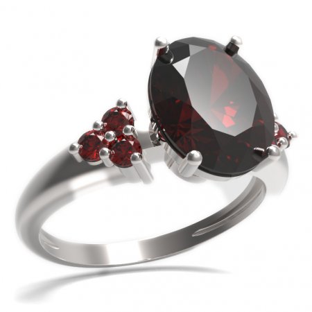 BG prsten s oválným kamenem 479-U - Kov: Stříbro 925 - rhodium, Kámen: Vltavín a granát