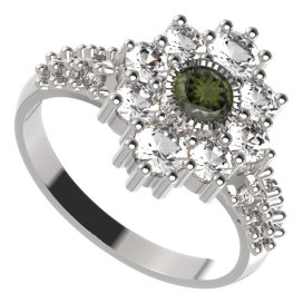 BG prsten 017-X kulatého tvaru Stříbro 925 - rhodium Vltavín a  kubický zirkon