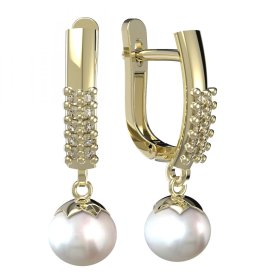 BG zlaté náušnice 561 s bílou perlou Žluté zlato - 585 Diamant a perla