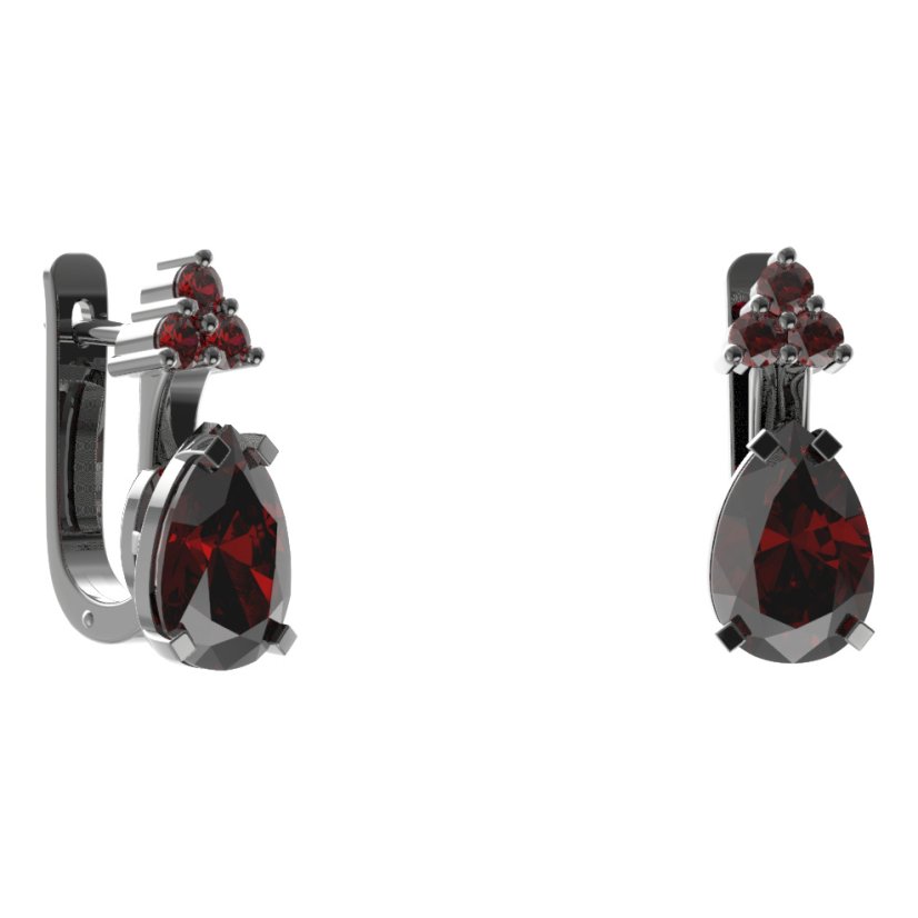 Stříbrné náušnice kapka s českým granátem, ruthenium, anglické zapínání – 494-87