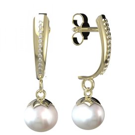 BG zlaté náušnice 561 s bílou perlou Žluté zlato - 585 Diamant a perla