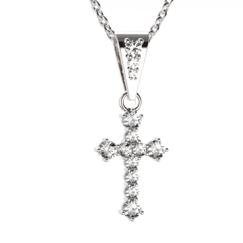 BG zlatý diamantový přívěšek křížek 256 Bílé zlato - 585 Diamant lab-grown