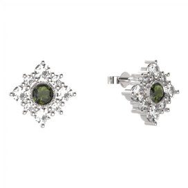 BG náušnice čtverec - 105 Stříbro 925 - rhodium Vltavín a kubický zirkon