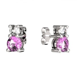 BG zlaté náušnice 746 Bílé zlato - 585 Růžový kubický zirkon