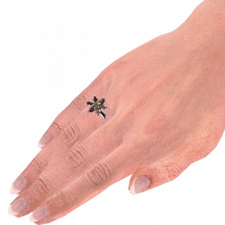 BG prsten ve tvaru hvězdy 520-K - Kov: Stříbro 925 - rhodium, Kámen: Vltavín a granát