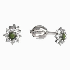 BG vltavínové náušnice 886 Bílé zlato - 585 Vltavín a diamant