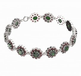 BG náramek 293 Stříbro 925 - rhodium Vltavín a granát