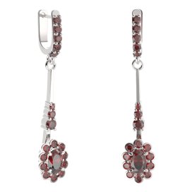BG náušnice s centrálním oválným kamenem 517-B93 Stříbro 925 - rhodium Granát