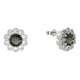 BG náušnice kulaté - 149 Stříbro 925 - rhodium Vltavín a kubický zirkon