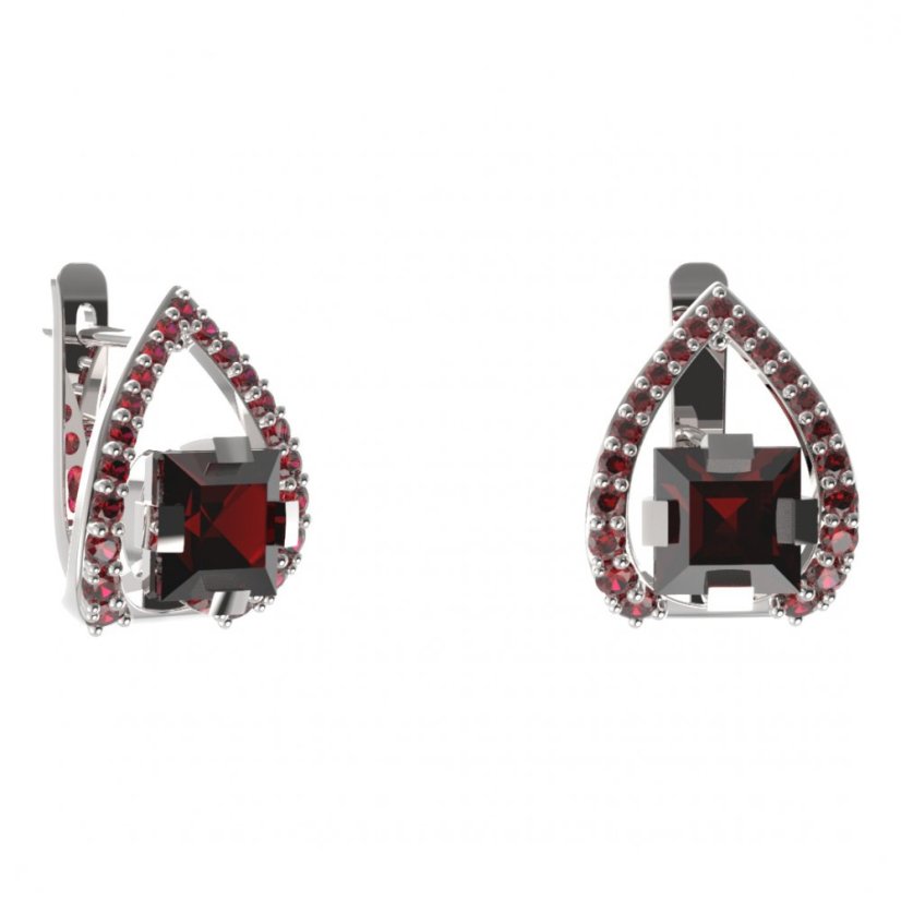 BG náušnice s centrálním čtvercovým kamenem 496-90 Stříbro 925 - rhodium Granát