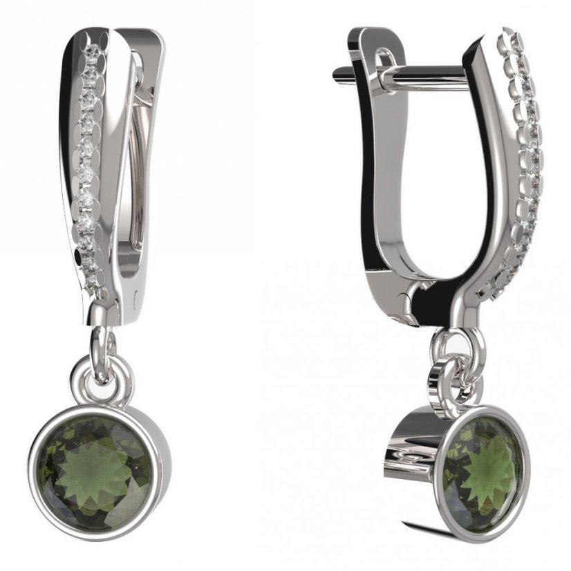 BG zlaté vltavínové náušnice 723 Bílé zlato - 585 Vltavín a diamant