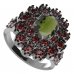 BG prsten oválný 280-Y - Kov: Stříbro 925 - rhodium, Kámen: Vltavín a granát