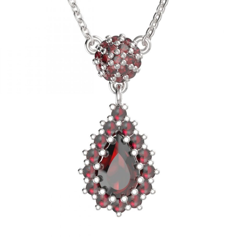 BG náhrdelník s přírodním granátem z Čech  956 Stříbro 925 - rhodium Granát