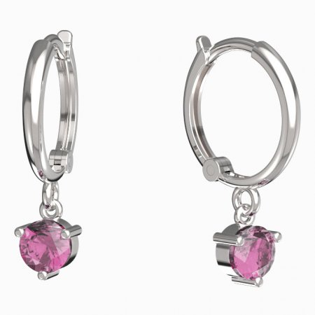 BeKid, Gold kids earrings -782 - Switching on: Circles 12 mm, Metal: White gold 585, Stone: Pink cubic zircon