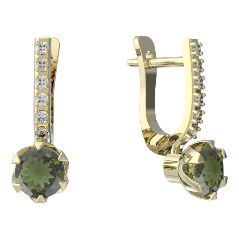 BG vltavínové náušnice 872 Žluté zlato - 585 Vltavín a diamant