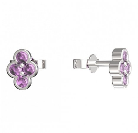 BeKid, Gold kids earrings -295 - Switching on: Puzeta, Metal: White gold 585, Stone: Pink cubic zircon