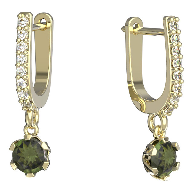 BG vltavínové náušnice 870 Žluté zlato - 585 Vltavín a diamant